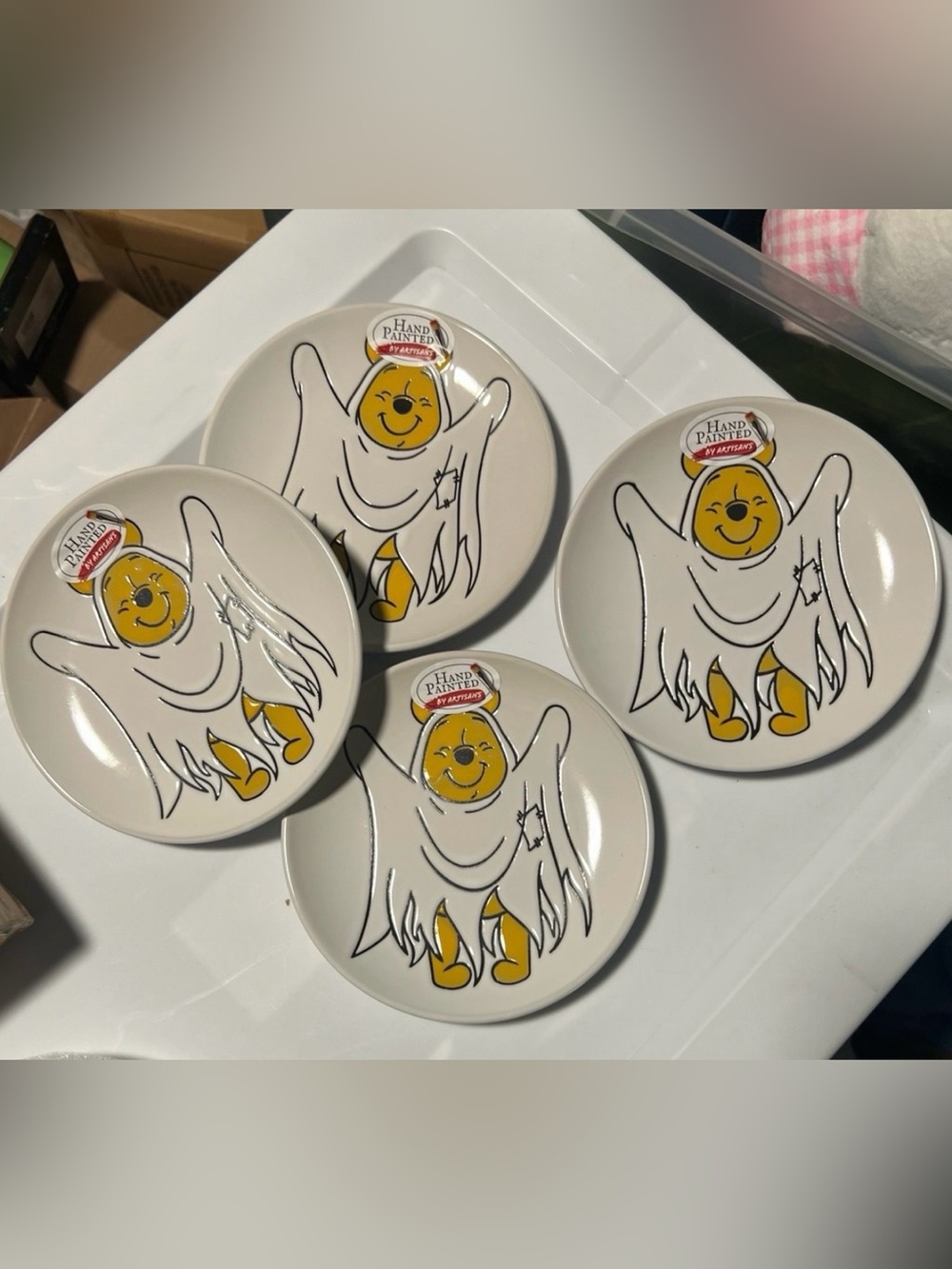 Disney Winnie the Pooh Halloween Ghost Ceramic 6” Appetizer Plates 4 Count